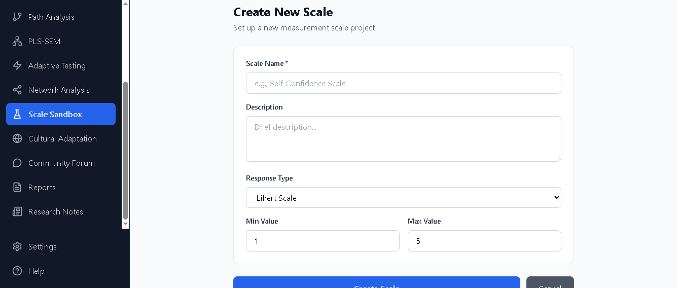 Create New Scale form