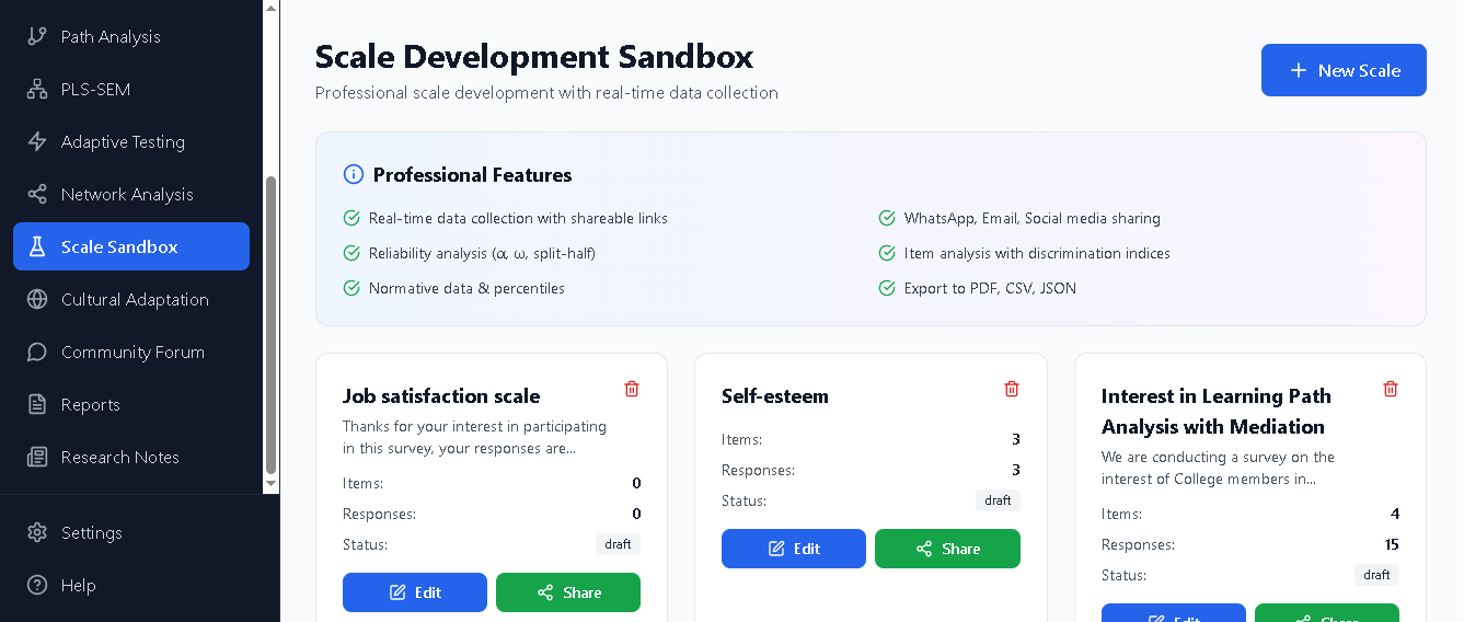 Scale Development Sandbox dashboard
